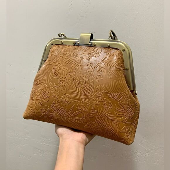 Handmade Genuine Leather Embossed Leaves Metal Push-lock Shoulder Bag/Crossbody - Picture 10 of 16